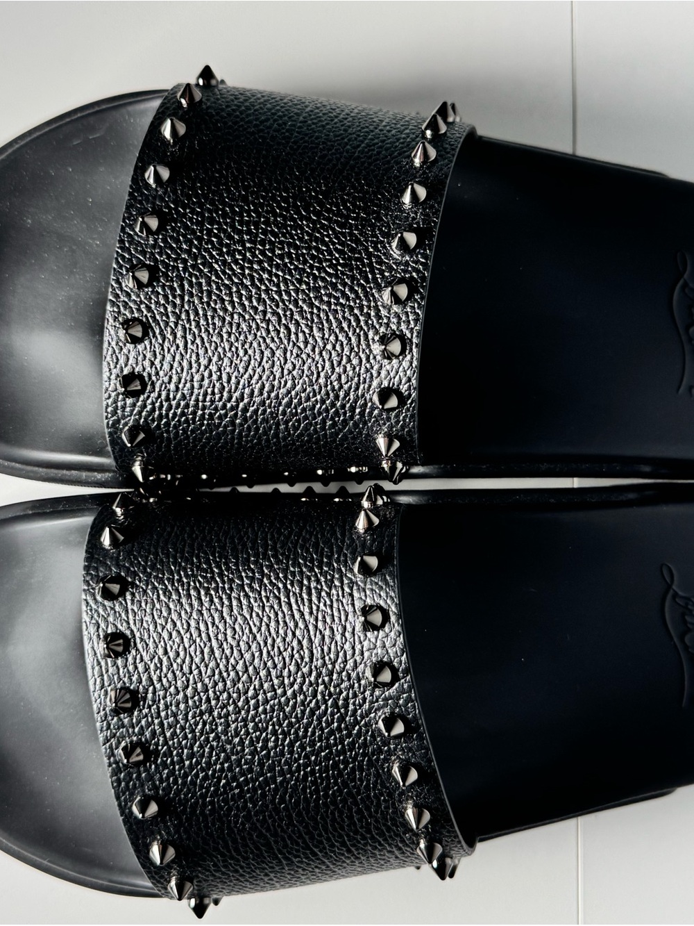Christian Louboutin Pool Stud Slides Black Leather Mens Size 44 NEW - Picture 7 of 7